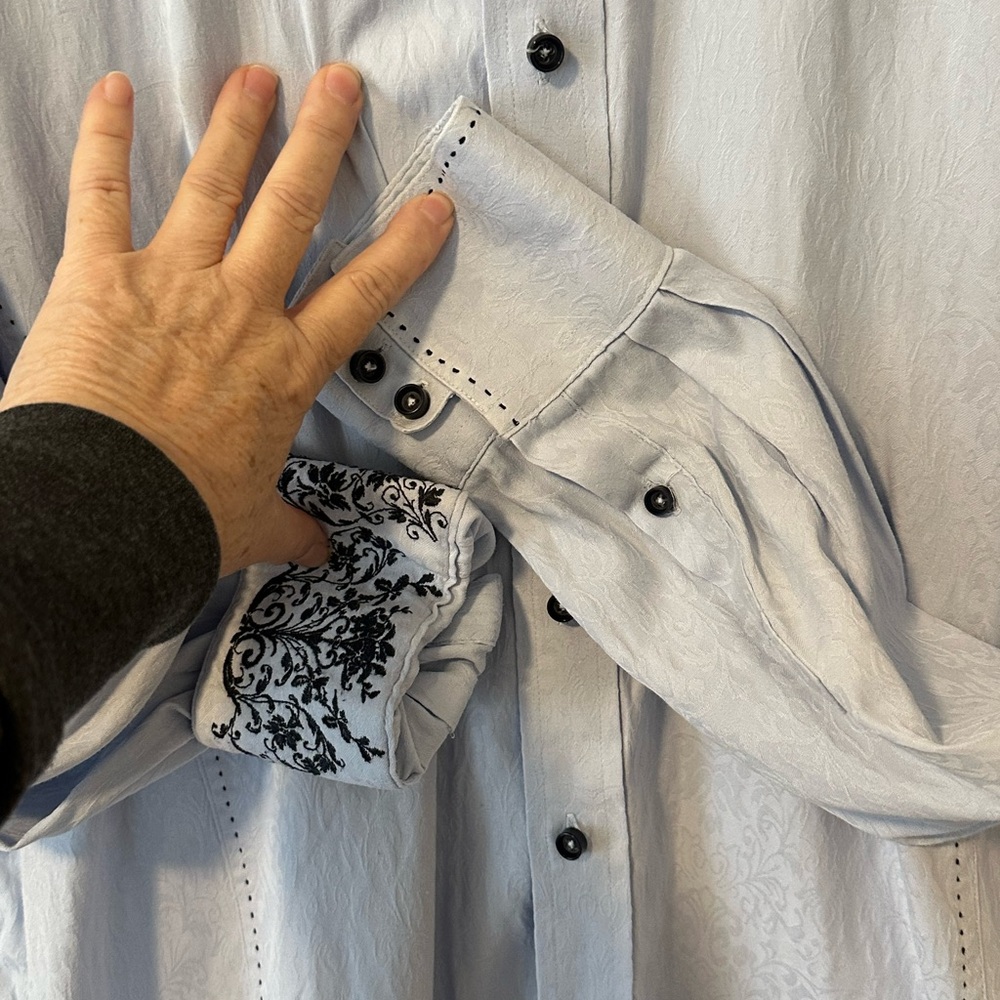 Zagiri Mens Long Sleeve Button Up Shirt Light Blue Patterned With Flip Cuff Sz L - Picture 4 of 5